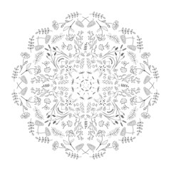 Field herbs in the form of a flower circle. Black and white illustration, page for coloring