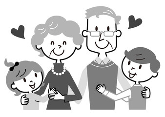 祖父母　孫たち　モノトーン
