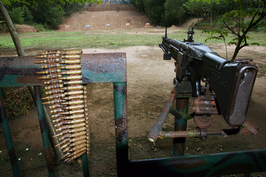 Machinegun on the Cu Chi shooting range. Vietnam.