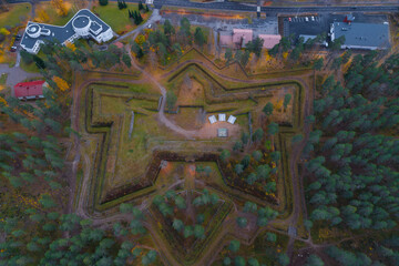 Top view of the central bastion of the ancient Taavetti fortress (Davydov fortress) on an October afternoon. Finland