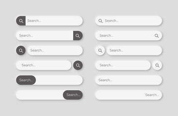 Search bar design web UI elements. Vector template for browsers with a search button and a text field. Set of mobile application graphic elements, computer searched navigator