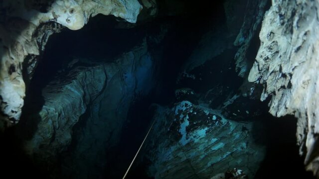 Objects in Budapesht Underwater cave. Scuba diving.