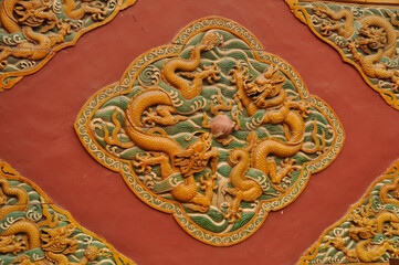 Tiles with geometric pattern of chinese dragons