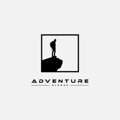 adventure logo design templates, with the icon of people in mountain climbing