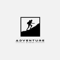 adventure logo design templates, with the icon of people in mountain climbing