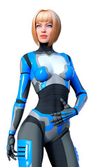 3D Rendering Female Robot on White