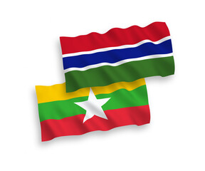 Flags of Republic of Gambia and Myanmar on a white background