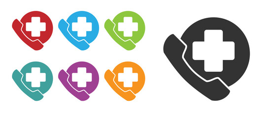 Black Emergency phone call to hospital icon isolated on white background. Set icons colorful. Vector Illustration.