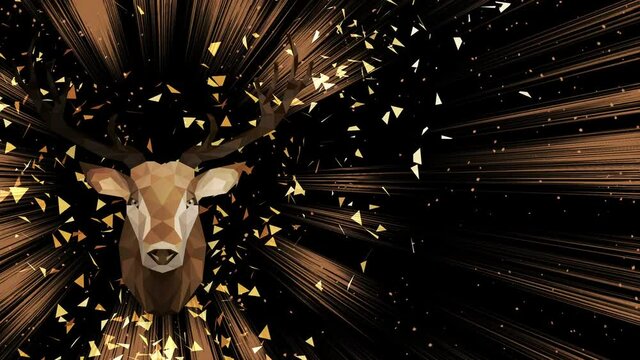 Polygonal Deer background. Animal head. Low polygon loop animation. Geometric wildlife. Polygonal animal portrait.