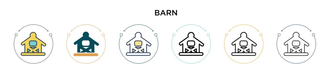 Barn icon in filled, thin line, outline and stroke style. Vector illustration of two colored and black barn vector icons designs can be used for mobile, ui, web © Digital Bazaar