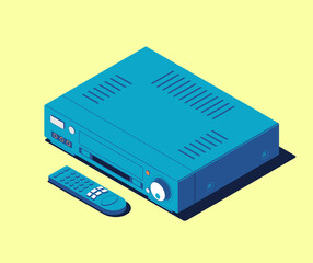 Old video cassette recorder in isometric style. Vector illustration of vintage musical equipment.