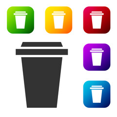 Black Coffee cup to go icon isolated on white background. Set icons in color square buttons. Vector Illustration.