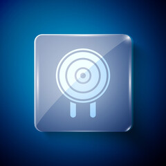 White Target sport icon isolated on blue background. Clean target with numbers for shooting range or shooting. Square glass panels. Vector Illustration.
