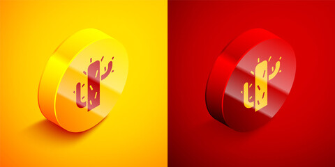 Isometric Cactus icon isolated on orange and red background. Circle button. Vector Illustration.
