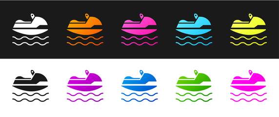 Set Jet ski icon isolated on black and white background. Water scooter. Extreme sport. Vector Illustration.