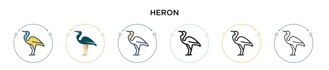 Obraz premium Heron icon in filled, thin line, outline and stroke style. Vector illustration of two colored and black heron vector icons designs can be used for mobile, ui, web