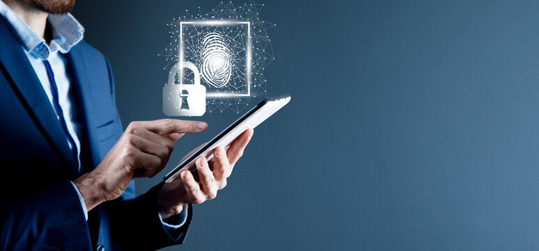 Fingerprint scan provides security access . 3D illustration