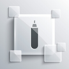 Grey Marker pen icon isolated on grey background. Square glass panels. Vector Illustration.