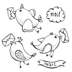 Birds with envelopes vector doodle seamless background