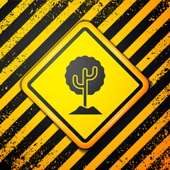 Black Tree icon isolated on yellow background. Forest symbol. Warning sign. Vector Illustration.