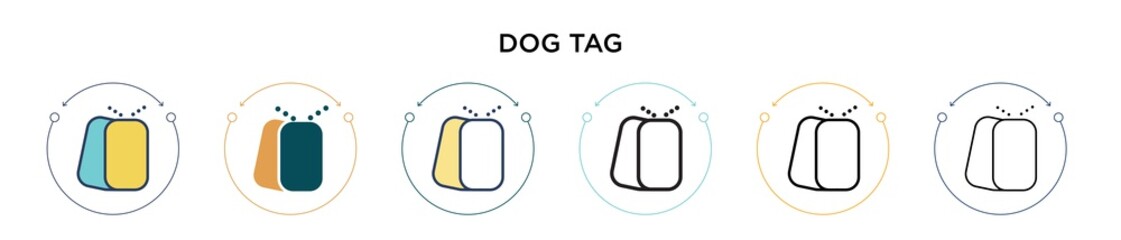 Fototapeta premium Dog tag icon in filled, thin line, outline and stroke style. Vector illustration of two colored and black dog tag vector icons designs can be used for mobile, ui, web