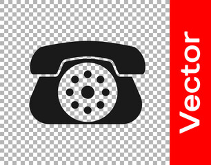 Black Telephone icon isolated on transparent background. Landline phone. Vector Illustration.