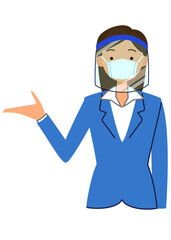 フェイスシールドをつけて接客する女性