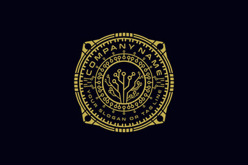 tree tech logo design vintage vector template