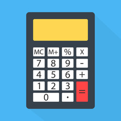 Flat Calculator isolatwd on blue background With Long Shadow. Vector illustration eps10.