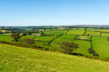 Hills, combes and fields near Winsford, Exmoor, Somerset, England