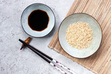 Set of ceramic utensils for cooking and serving asian style food