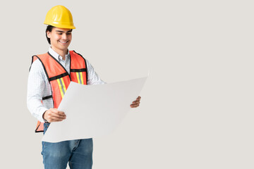 Smiling Civil Engineer Examining Blueprint