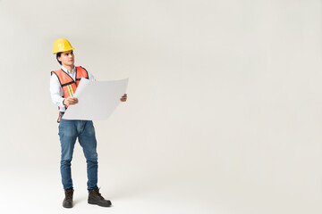 Hispanic Civil Engineer With Blueprint