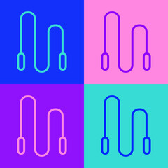 Pop art line Jump rope icon isolated on color background. Skipping rope. Sport equipment. Vector Illustration.