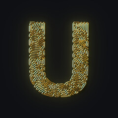 High resolution letter U symbol formed of gold bent wire. 3D rendering © Alexey Novikov