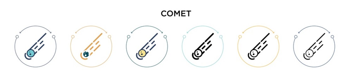 Comet icon in filled, thin line, outline and stroke style. Vector illustration of two colored and black comet vector icons designs can be used for mobile, ui, web - obrazy, fototapety, plakaty