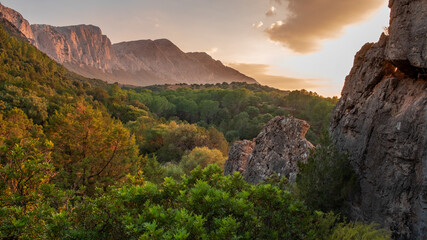 sunset in the mountains in sardinia 