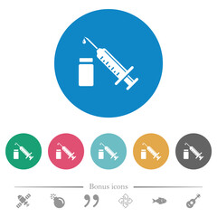 Syringe with ampoule flat round icons