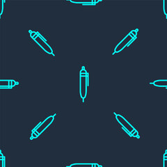 Green line Pen icon isolated seamless pattern on blue background. Vector Illustration.