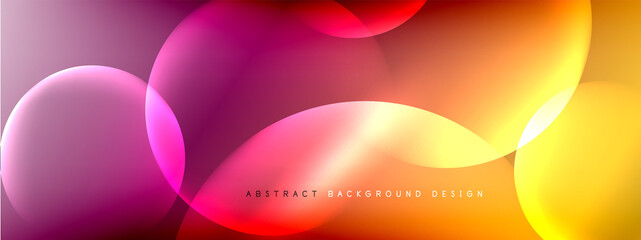 Vector abstract background liquid bubble circles on fluid gradient with shadows and light effects. Shiny design templates for text