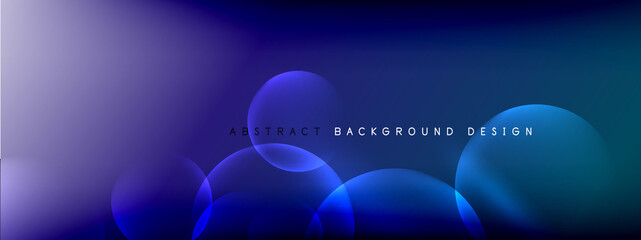 Vector abstract background liquid bubble circles on fluid gradient with shadows and light effects. Shiny design templates for text