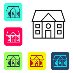 Black line House icon isolated on white background. Home symbol. Set icons in color square buttons. Vector Illustration.