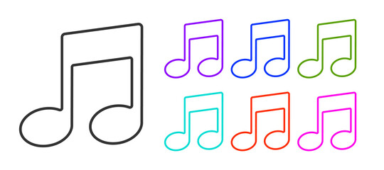Black line Music note, tone icon isolated on white background. Set icons colorful. Vector Illustration.