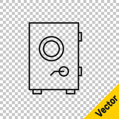 Black line Safe icon isolated on transparent background. The door safe a bank vault with a combination lock. Reliable Data Protection. Vector Illustration.