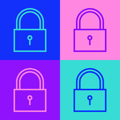 Pop art line Lock icon isolated on color background. Padlock sign. Security, safety, protection, privacy concept. Vector Illustration.