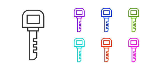 Black line Key icon isolated on white background. Set icons colorful. Vector Illustration.