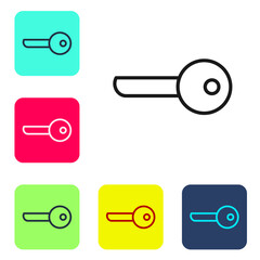 Black line Key icon isolated on white background. Set icons in color square buttons. Vector Illustration.