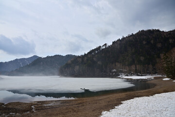 Iced lake in Japan, Yunoko lake - 367134592