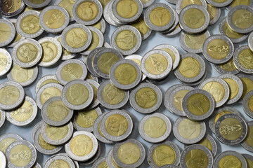fullframe background texture of 10 baht coin of Thailand