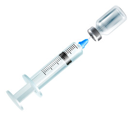 A syringe injection and vial medical health concept, possibly for a vaccine or other medicine